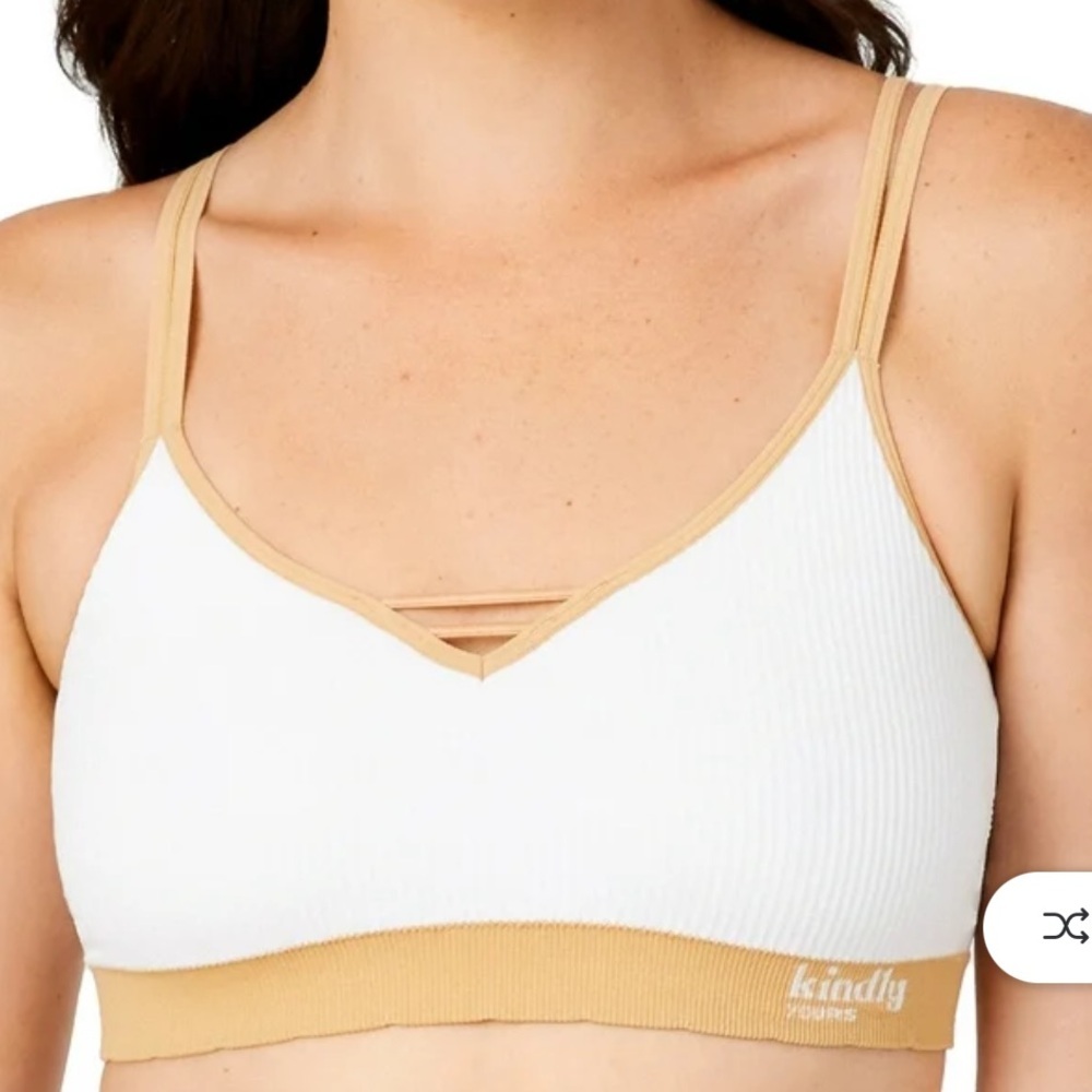 Kindly Yours Women's Seamless Pullover V-Neck Bralette SZ XL in White Rib/Ginger